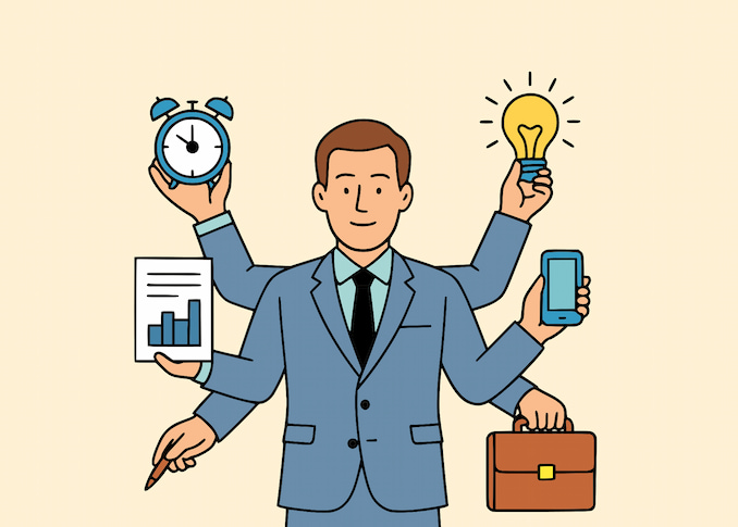 Un homme aux multiples mains, comme s'il était multitâche