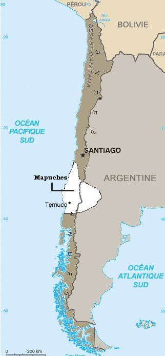Carte de la région Mapuche au Chili et en Argentine